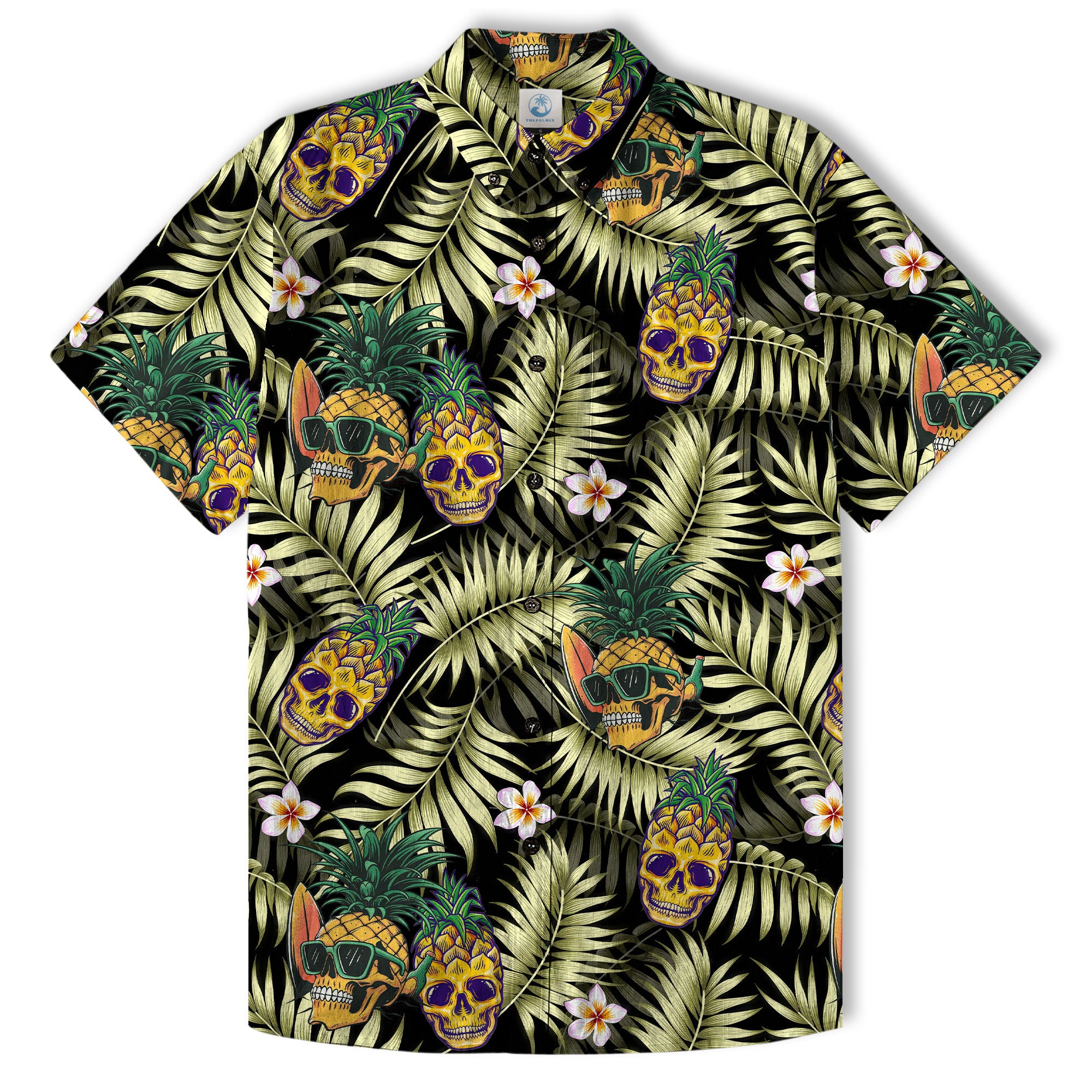Allover Skull Hawaiian Shirt Floral Skull Rose Pinapple Hawaiian - The Palmix