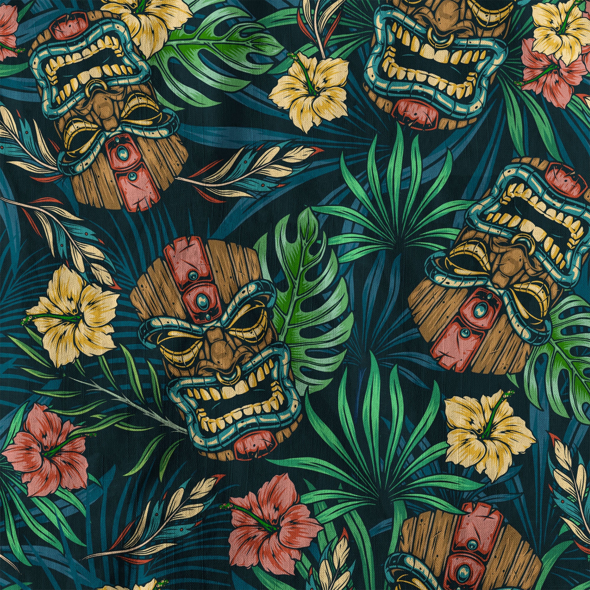 Tropical Tiki Mask Hawaiian Shirts, Flamingo Hawaii Button Down Shirt - The Palmix