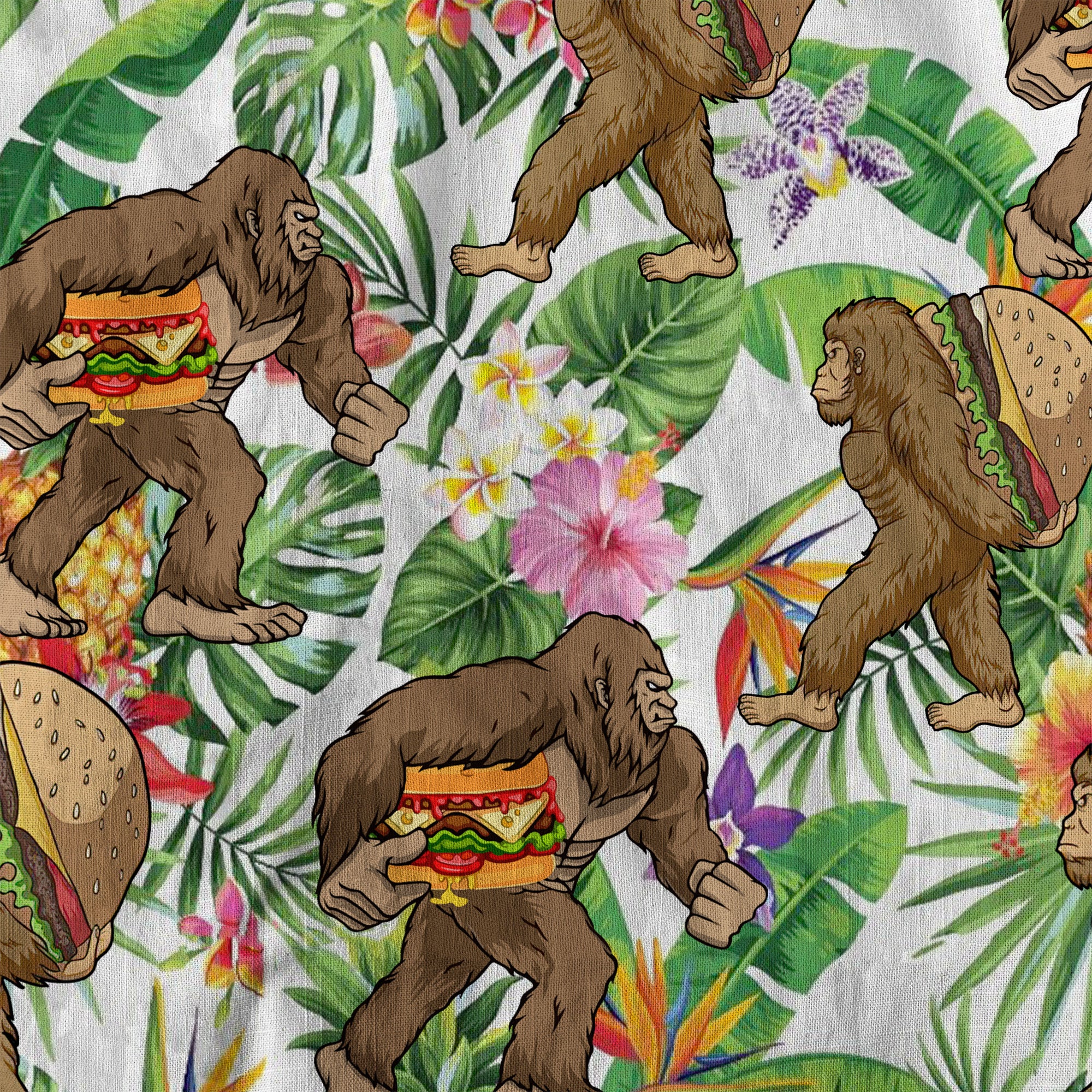 Bigfoot Burger Hawaiian Shirts for Men, Bigfoot Aloha Pattern Button Down Short Sleeve - The Palmix