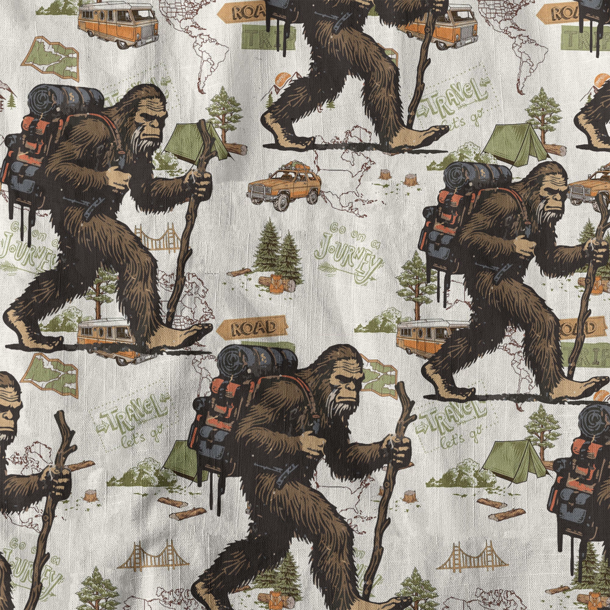 Bigfoot Hiking Hawaiian Shirts for Men, Bigfoot Hiking Pattern Button Down Short Sleeve - The Palmix