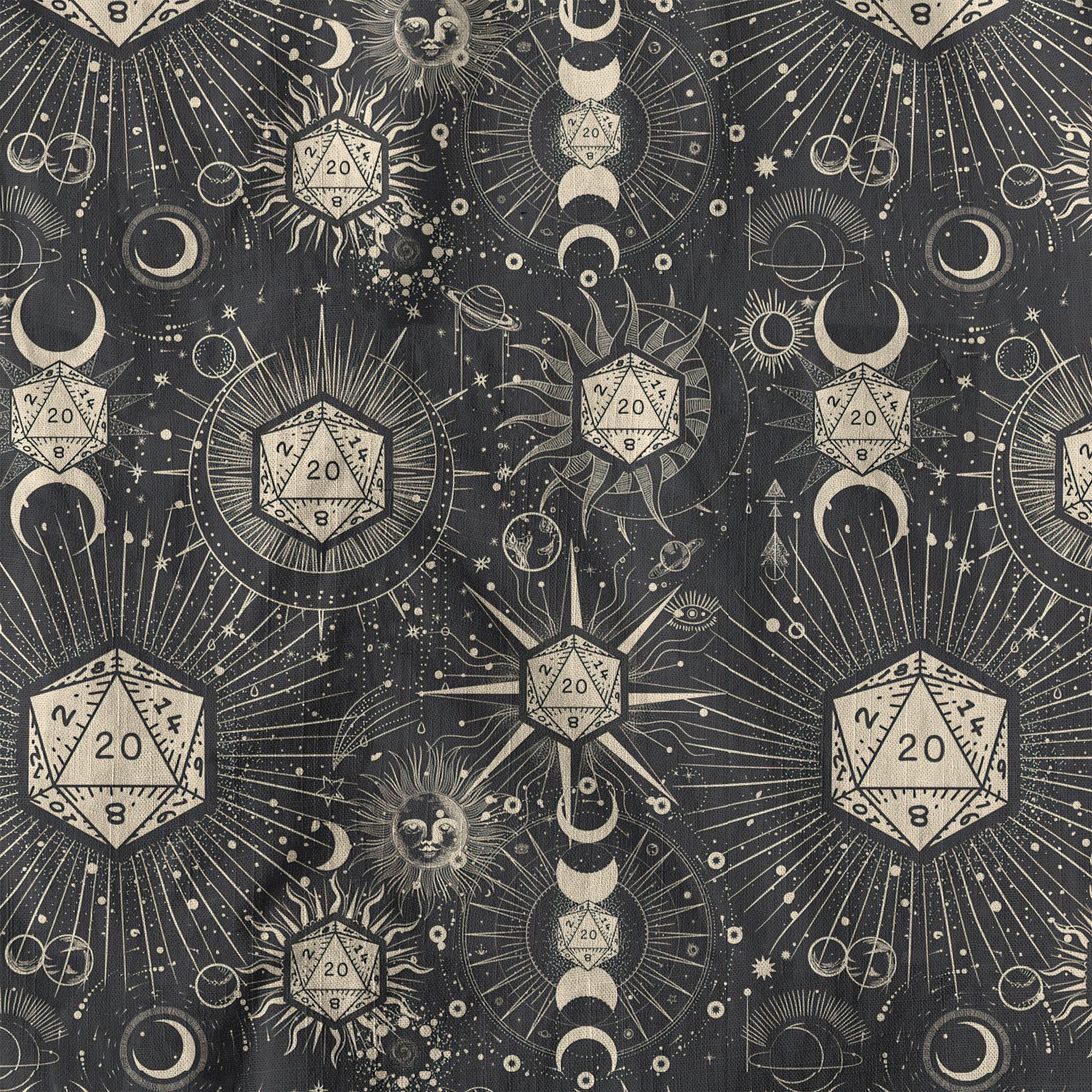 DND Celestrial Dice Pattern Aloha Hawaii Shirt, D20 Stars Constellation, Sun and Crescent Button Down Shirt - The Palmix