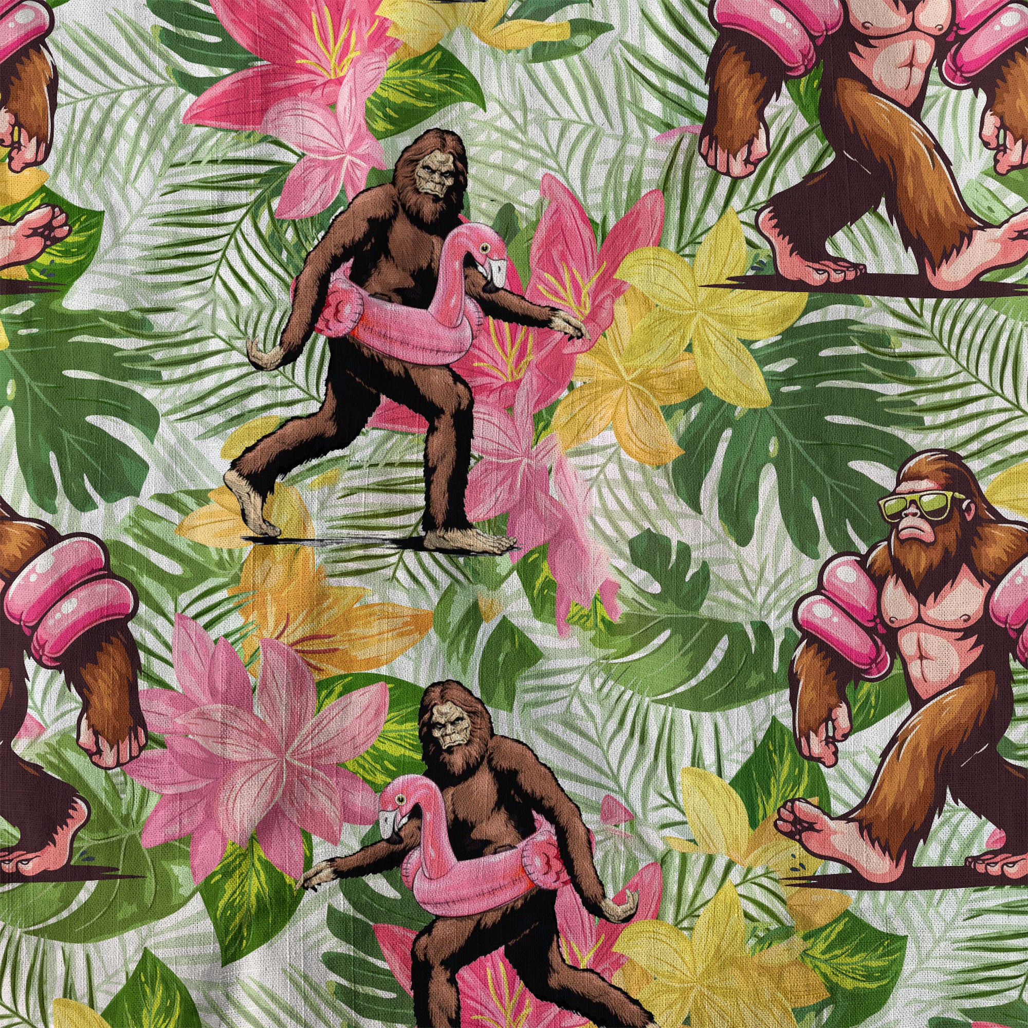 Tropical Bigfoot Hawaiian Shirt Men Women, Bigfoot Flamingo Hawaiian Shirt Summer Beach Aloha Short Sleeve Button Down - The Palmix