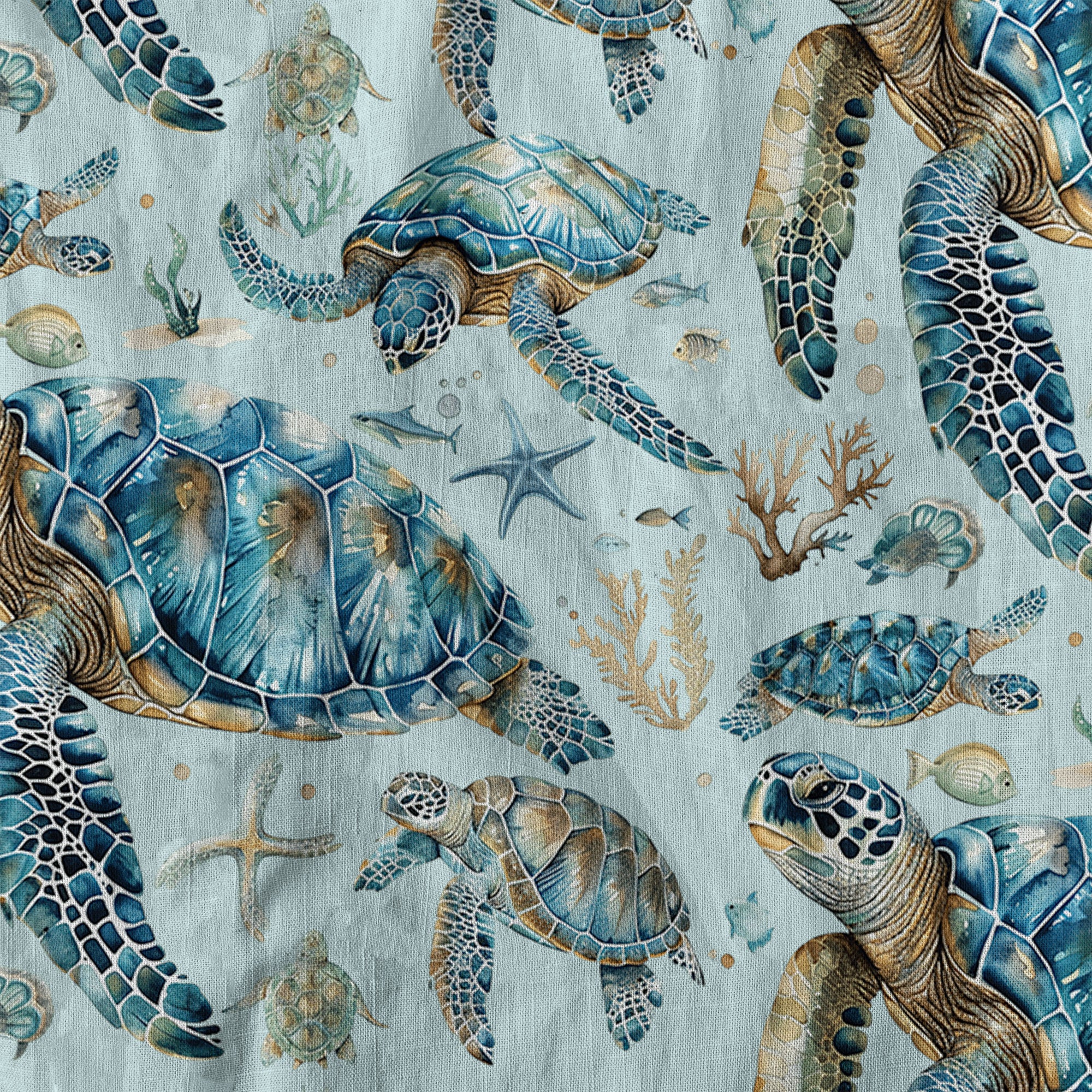 Blue Tribal Sea Turtle Hawaiian Shirt, Aloha Tropical Summer Beach Button Up Shirt - The Palmix