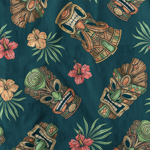 Tiki Mask Pattern Hawaiian Shirt, Hibiscus Hawaii Shirt - The Palmix