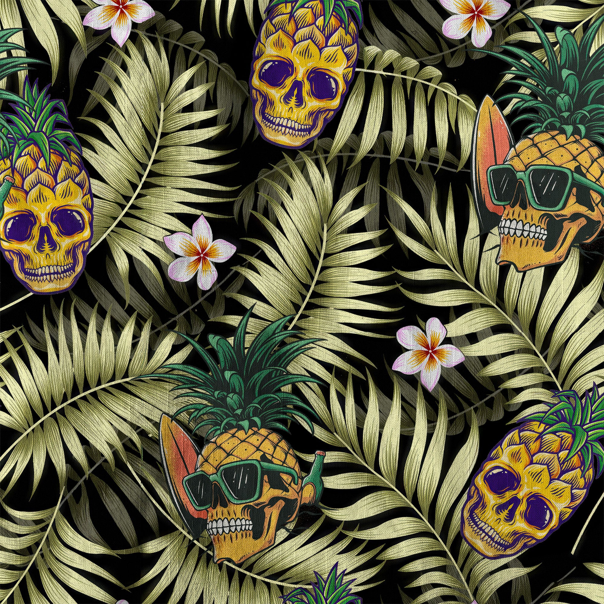 Allover Skull Hawaiian Shirt Floral Skull Rose Pinapple Hawaiian - The Palmix