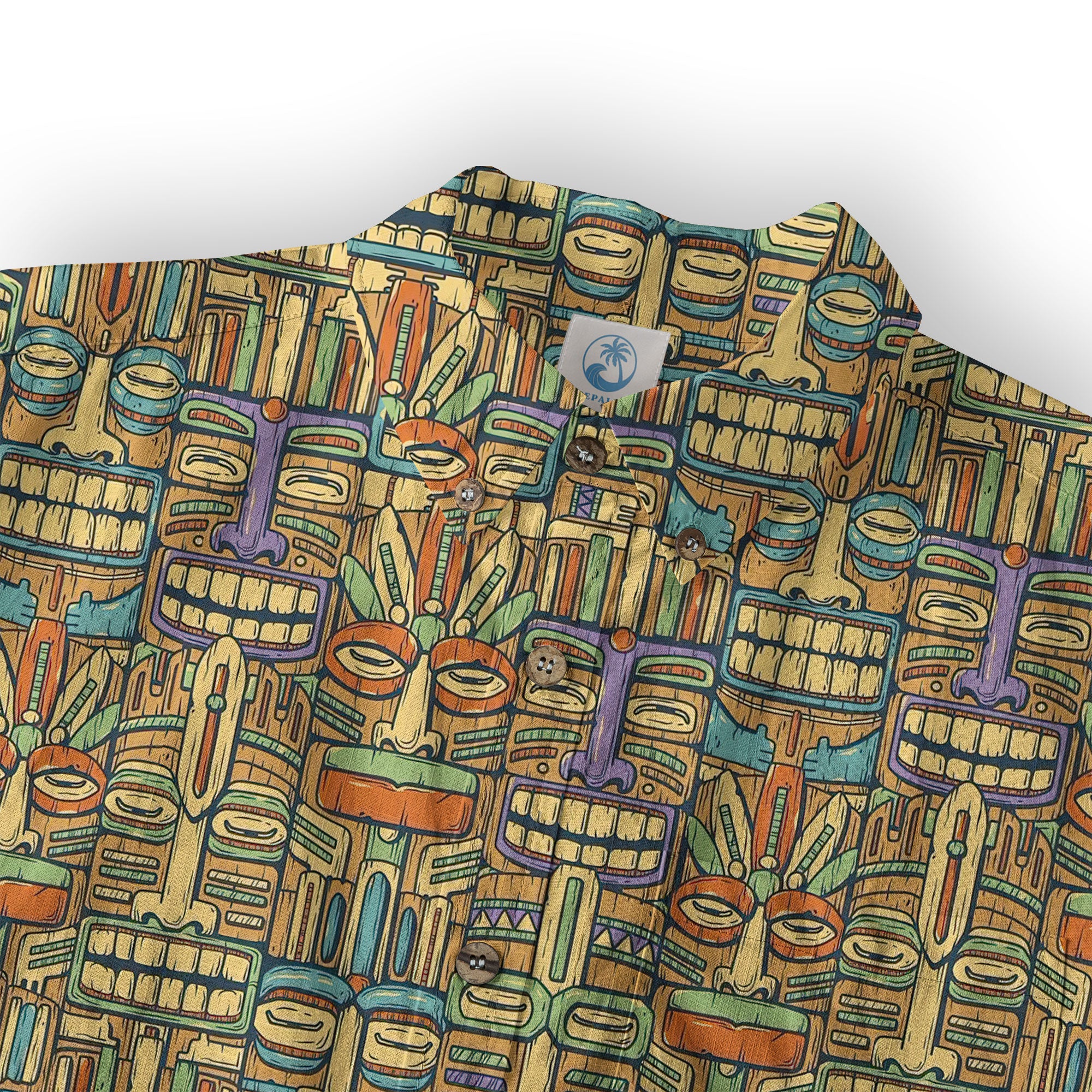 Tropical Tiki Mask Hawaiian Shirts, Flamingo Hawaii Button Down Shirt - The Palmix