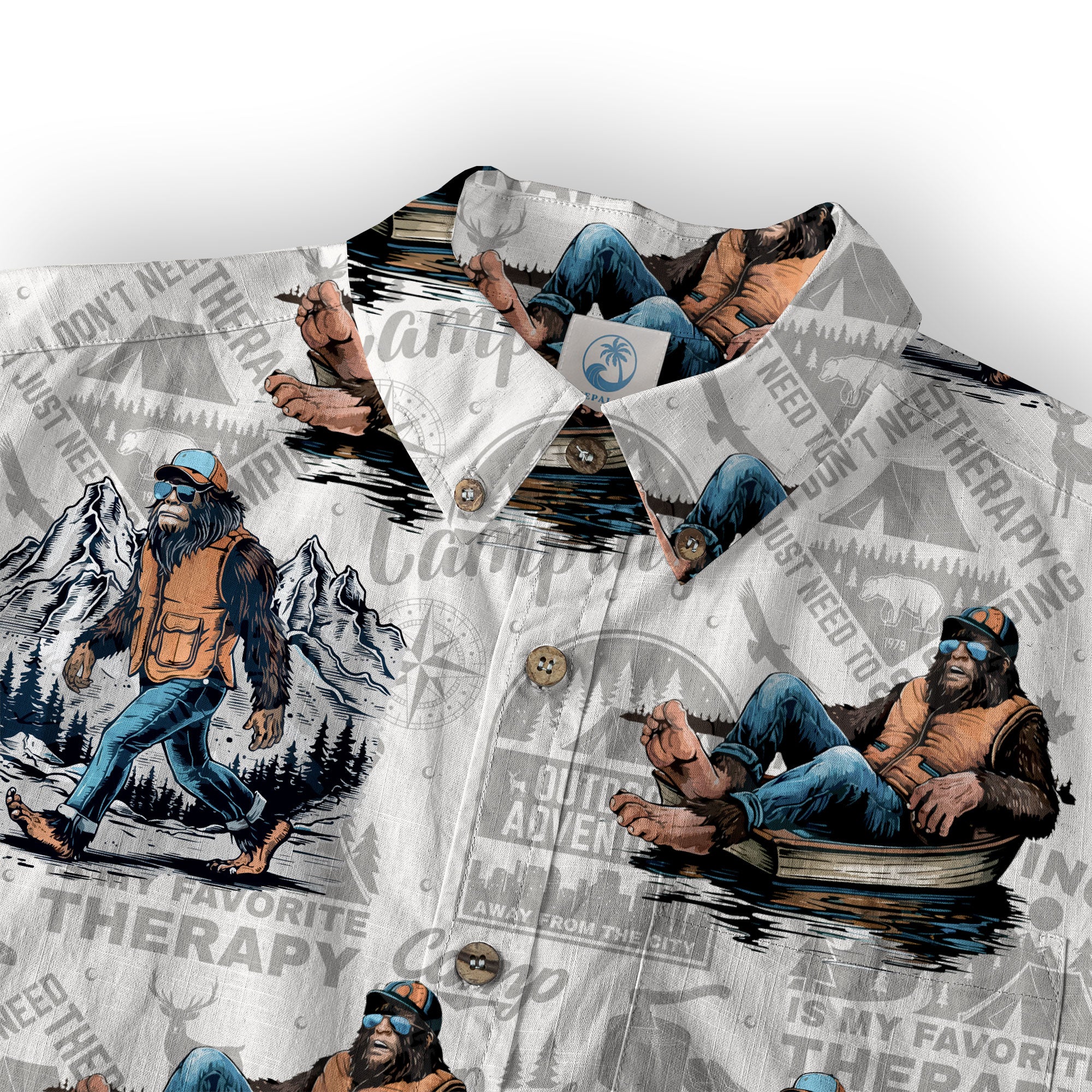 Bigfoot Camping Hawaiian Shirts for Men, Camping Button Down Short Sleeve - The Palmix