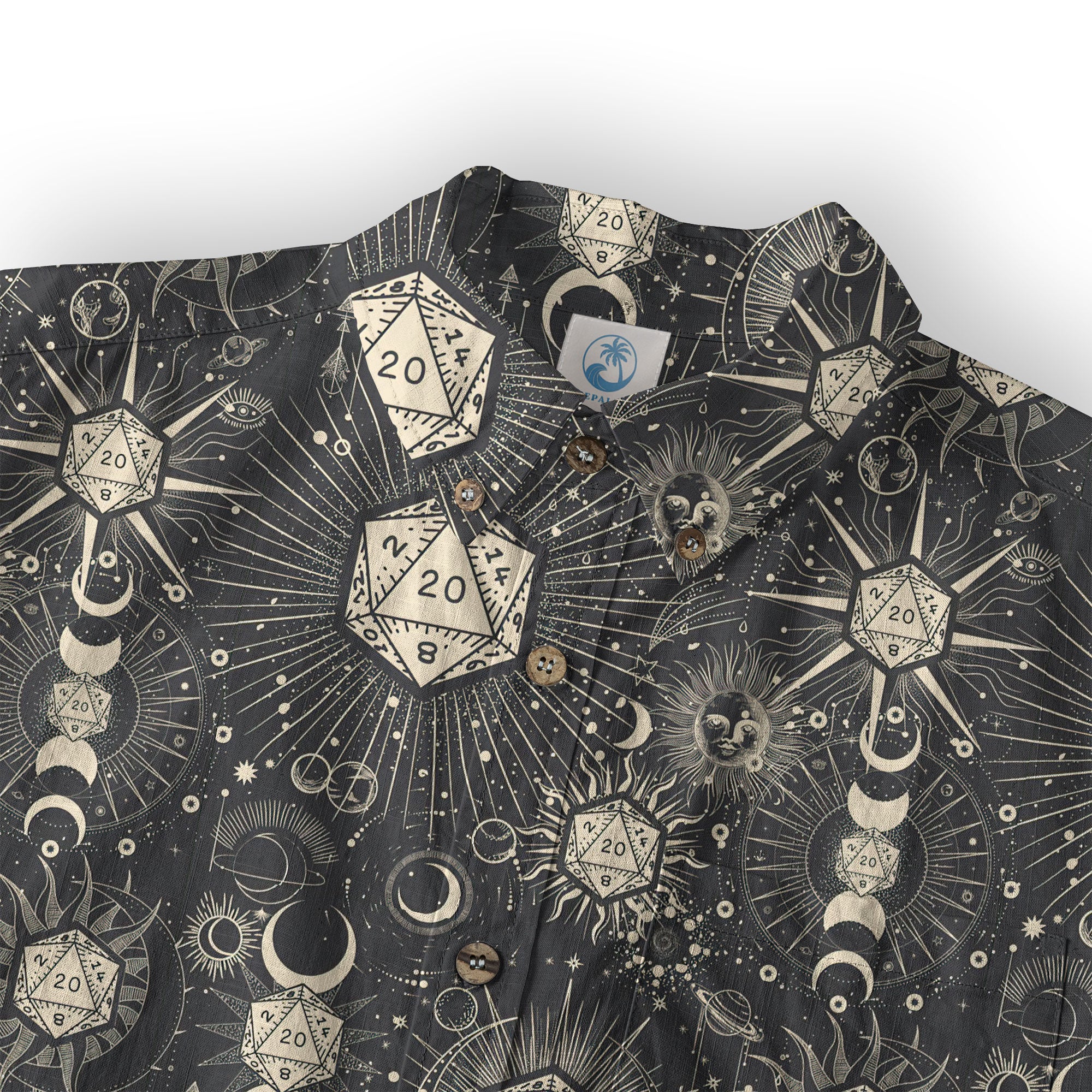 DND Celestrial Dice Pattern Aloha Hawaii Shirt, D20 Stars Constellation, Sun and Crescent Button Down Shirt - The Palmix