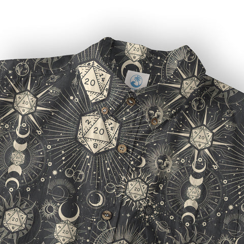 DND Celestrial Dice Pattern Aloha Hawaii Shirt, D20 Stars Constellation, Sun and Crescent Button Down Shirt - The Palmix