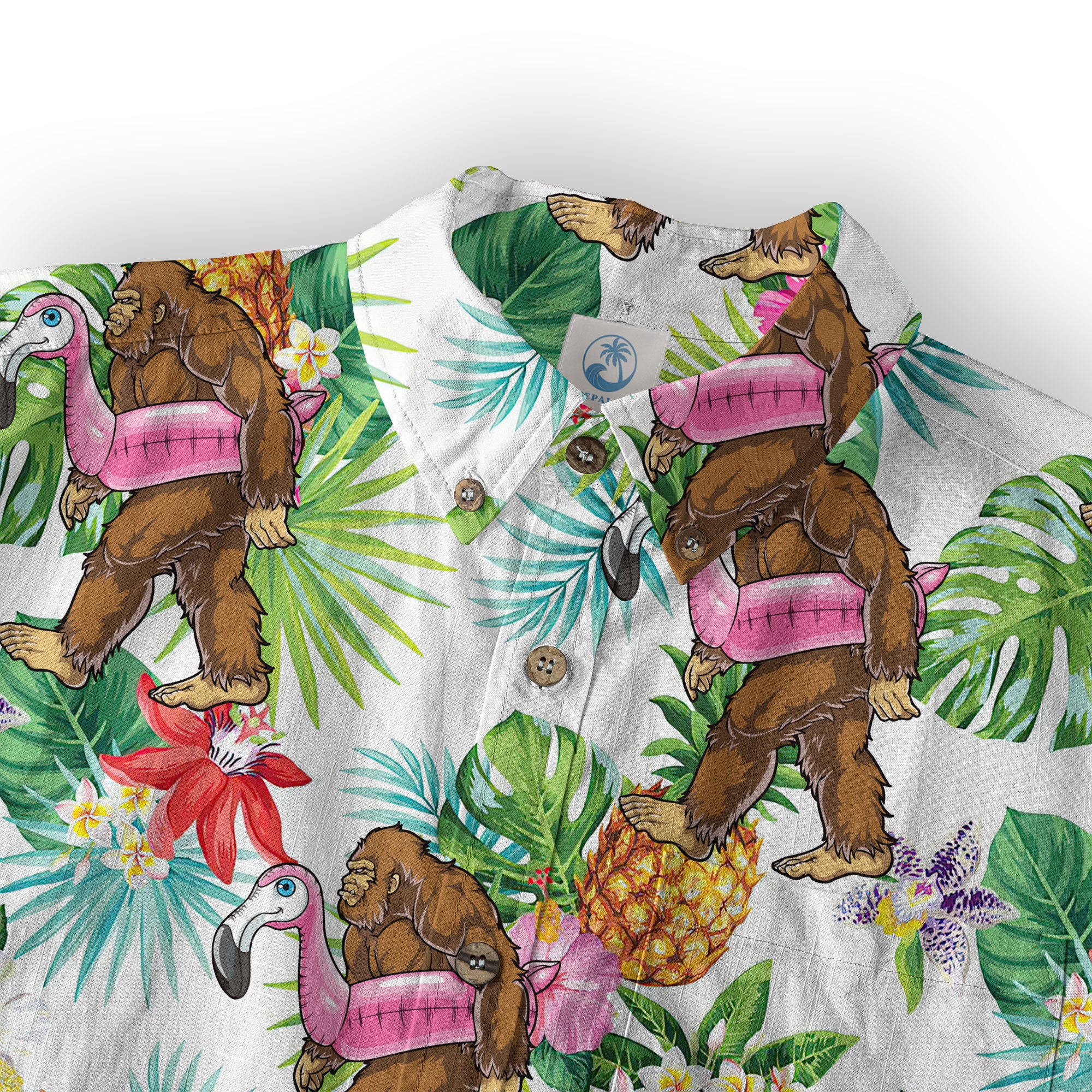 Camo Bigfoot Hawaiian Shirt Men Women, Hibiscus Bigfoot Sasquatch Hawaiian Shirt, Bigfoot Summer Beach Aloha Short Sleeve Button Down - The Palmix