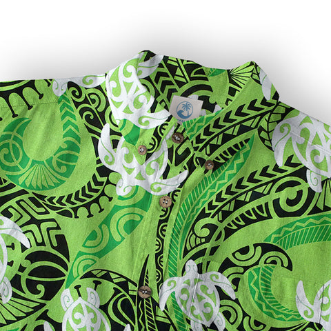 Turtle Floral Aloha Beach Shirt, Green Polynesian Ocean Turtle Shirt - The Palmix
