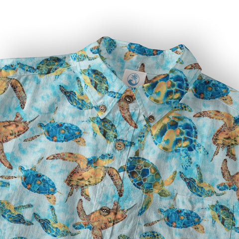 Turtle Floral Aloha Beach Shirt, Blue Ocean Turtle Hawaii Shirt - The Palmix