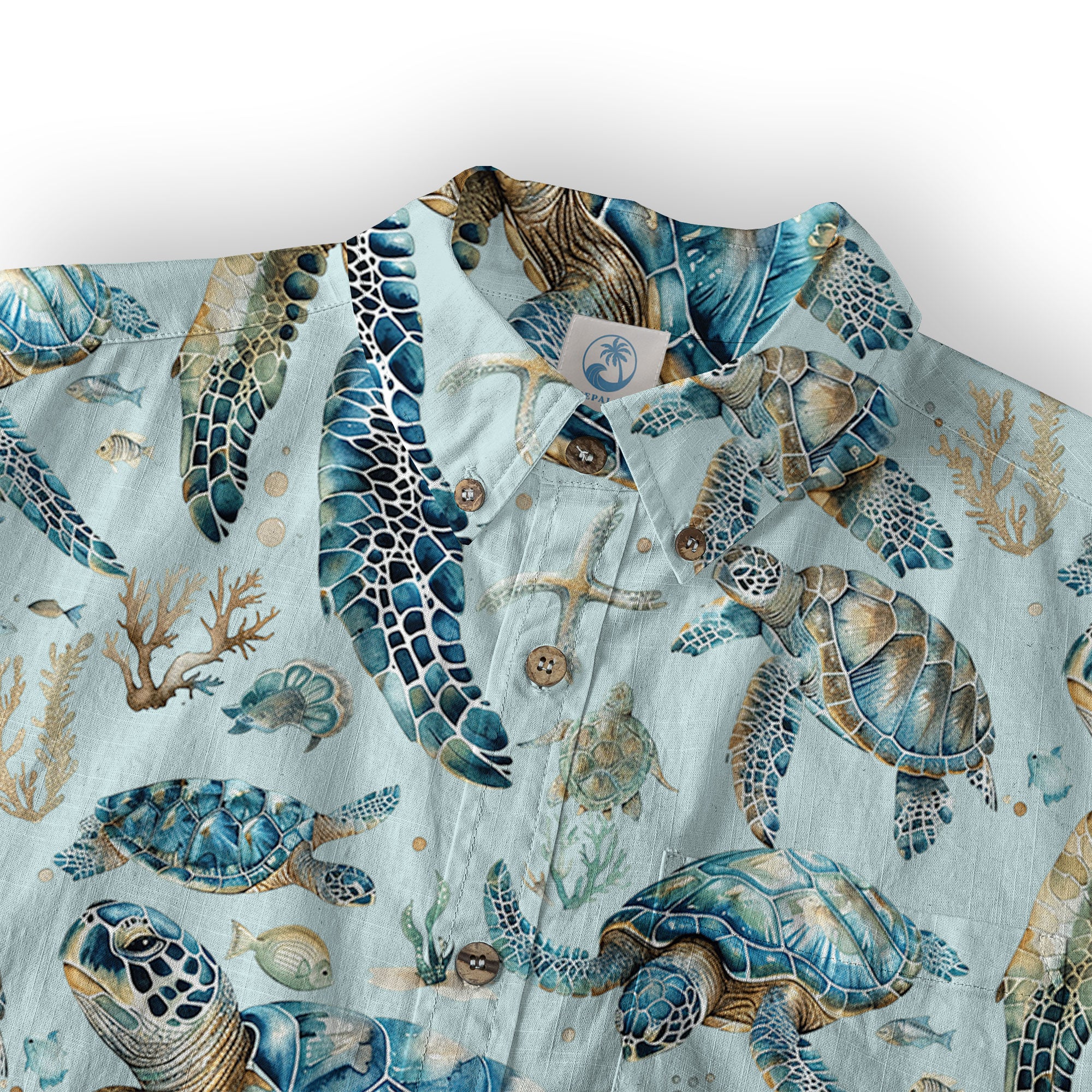 Blue Tribal Sea Turtle Hawaiian Shirt, Aloha Tropical Summer Beach Button Up Shirt - The Palmix