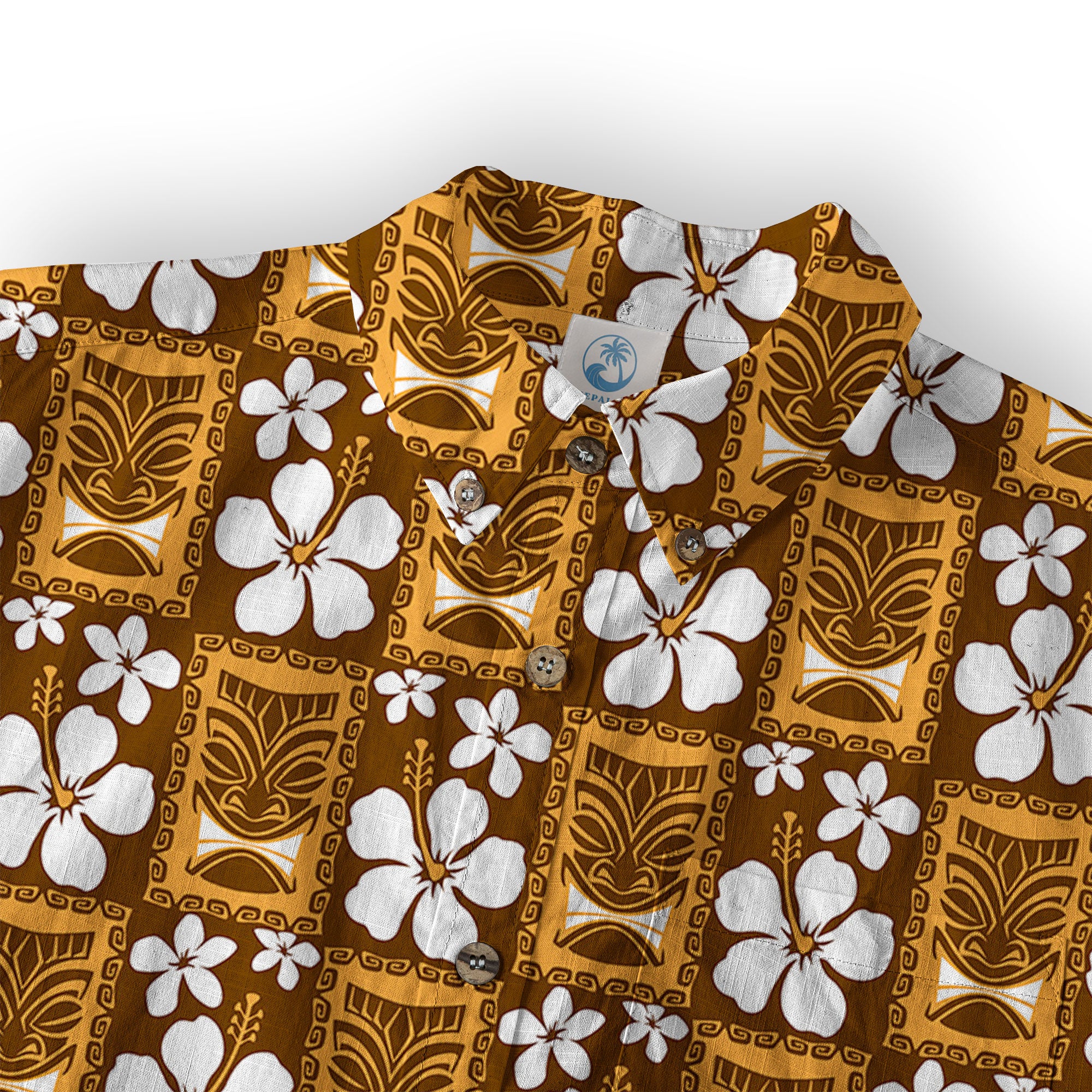 Tiki Mask Pattern Hawaiian Shirt, Tiki Floral Pattern Hawaii Shirt - The Palmix