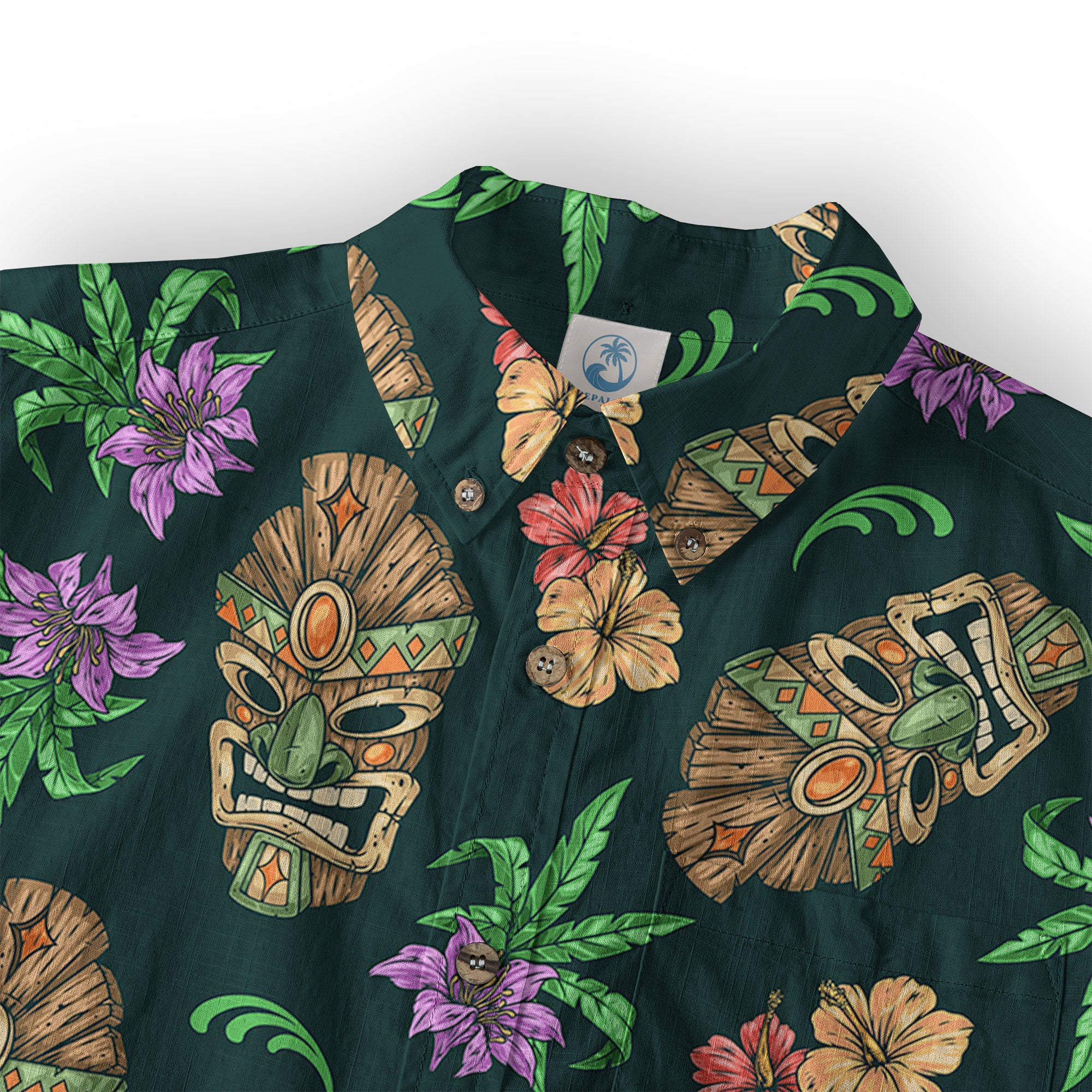 Tiki Mask Pattern Hawaiian Shirt, Tiki Floral Pattern Hawaii Shirt - The Palmix