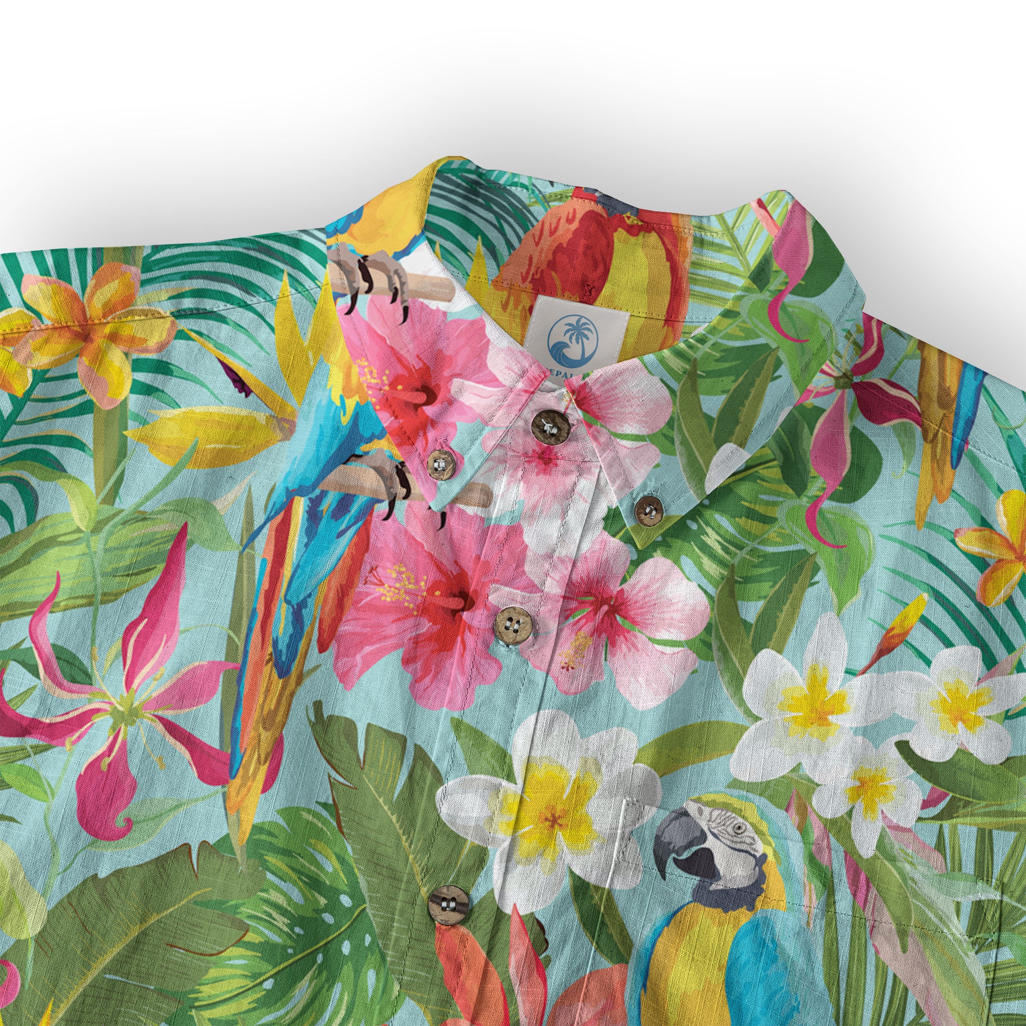 Tropical Parrot Summer Hawaiian Button Down Shirt, Parrot Flowers Pattern Hawaii Shirt - The Palmix