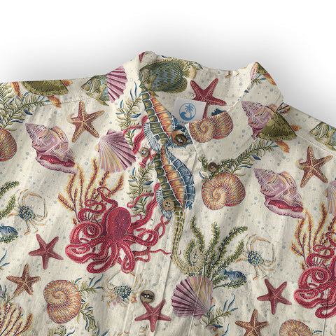 Vintage Ocean Print Hawaiian Shirts for Men Women, Sea Animal Aloha Summer Beach Shirt - The Palmix