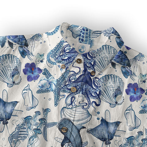 Vintage Ocean Print Hawaiian Shirts for Men Women, Sea Animal Aloha Summer Beach Shirt - The Palmix