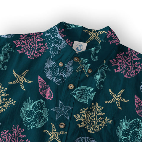 Vintage Ocean Print Hawaiian Shirts for Men Women, Sea Animal Aloha Summer Beach Shirt - The Palmix