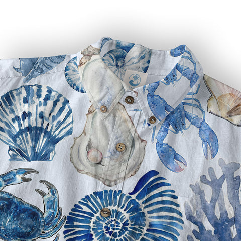 Vintage Ocean Print Hawaiian Shirts for Men Women, Sea Animal Aloha Summer Beach Shirt - The Palmix