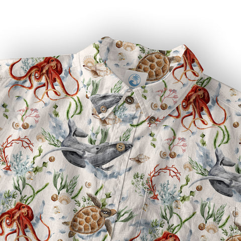 Sea Ocean Animals Women's Hawaiian Shirt, Ocean Fish Print - The Palmix