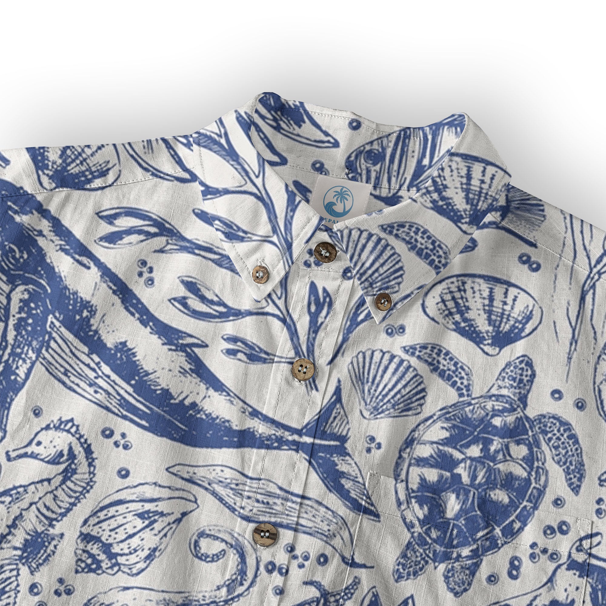 Ocean Animals Women's Hawaiian Shirt, Ocean Aloha Hawaiian Print - The Palmix
