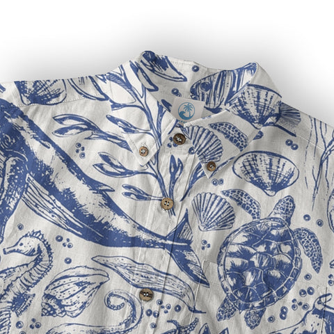 Ocean Animals Women's Hawaiian Shirt, Ocean Aloha Hawaiian Print - The Palmix