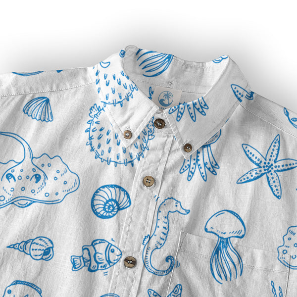 Tropical Skull Hawaiian Shirts for Men, Ocean Animal Hawaii Shirt, Fish Hawaiian Shirt - The Palmix