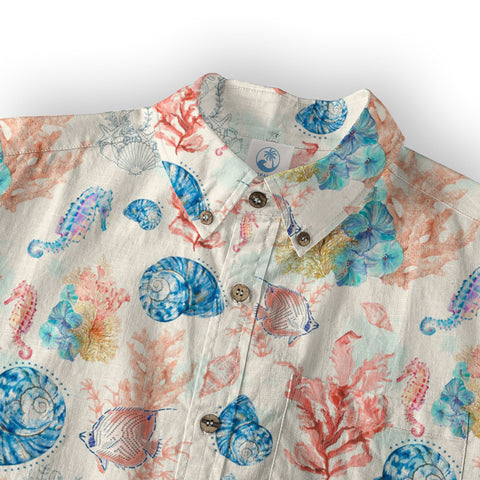 Ocean Animals Hawaiian Button Up Shirt, Sea Hawaii Shirt - The Palmix