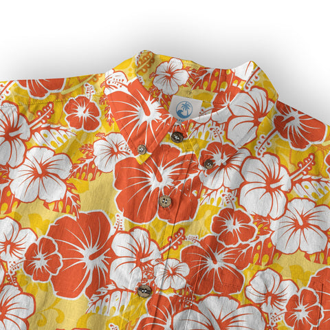 Hibiscus Floral Pattern Hawaiian Button Up Shirt, Sea Hawaii Shirt - The Palmix