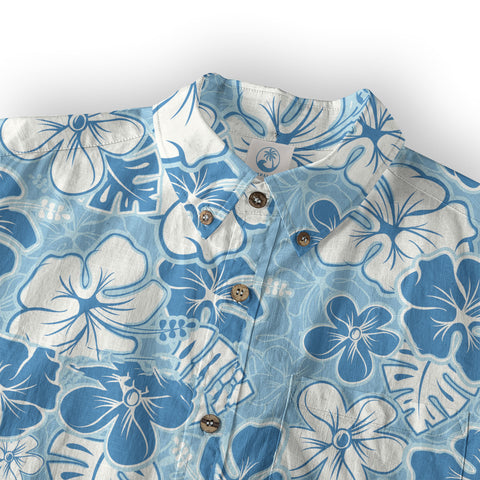 Hibiscus Floral Pattern Hawaiian Button Up Shirt, Sea Hawaii Shirt - The Palmix
