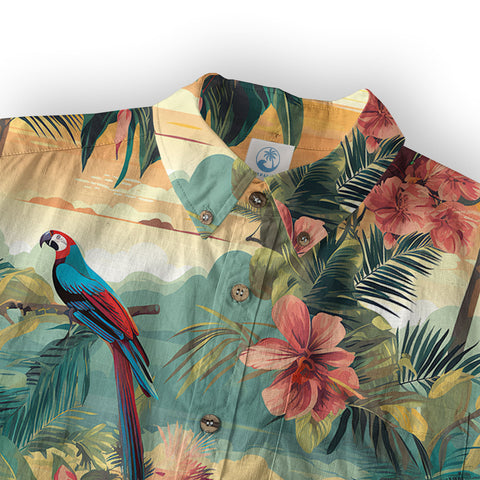 Flamingo Classic Aloha Hibiscus Hawaiian Shirt, Luau Party Outfit, Vacation Beachwear - The Palmix