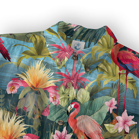 Flamingo Classic Aloha Hibiscus Hawaiian Shirt, Luau Party Outfit, Vacation Beachwear - The Palmix