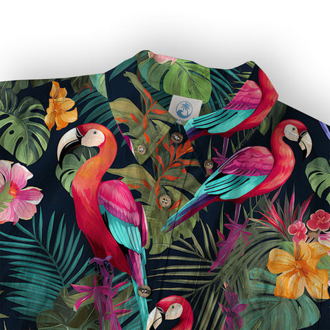 Flamingo Classic Aloha Hibiscus Hawaiian Shirt, Luau Party Outfit, Vacation Beachwear - The Palmix