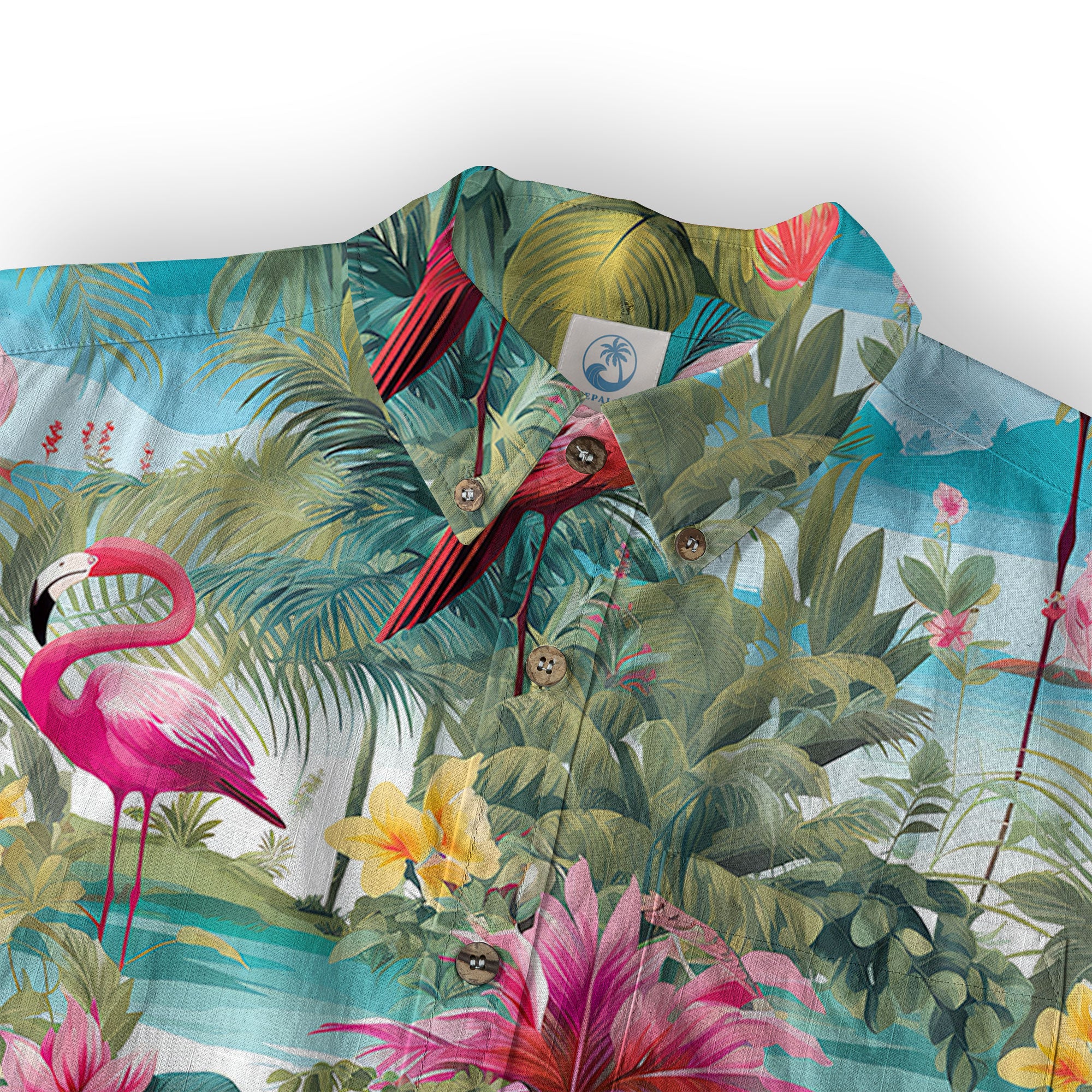 Colorful Flamingo Palm Leaf Hawaiian Shirt, Vintage Aloha Shirt, Island Vacation Wear - The Palmix