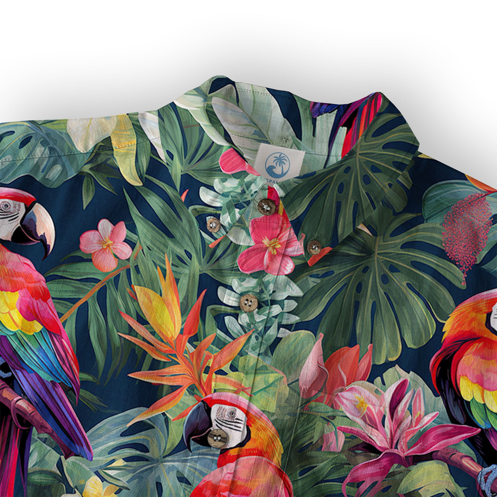 Colorful Flamingo Palm Leaf Hawaiian Shirt, Vintage Aloha Shirt, Island Vacation Wear - The Palmix
