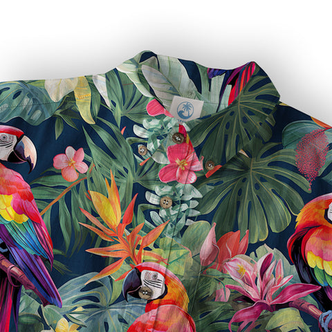 Colorful Flamingo Palm Leaf Hawaiian Shirt, Vintage Aloha Shirt, Island Vacation Wear - The Palmix
