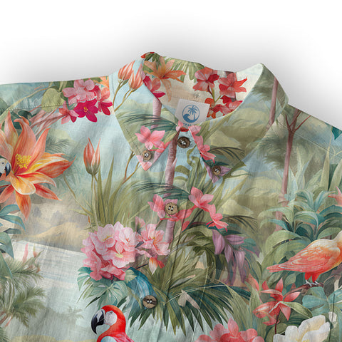 Retro Parrot Tropical Getaway Hibiscus Shirt, Hawaiian Vacation Outfit Aloha Hawaii Shirt - The Palmix