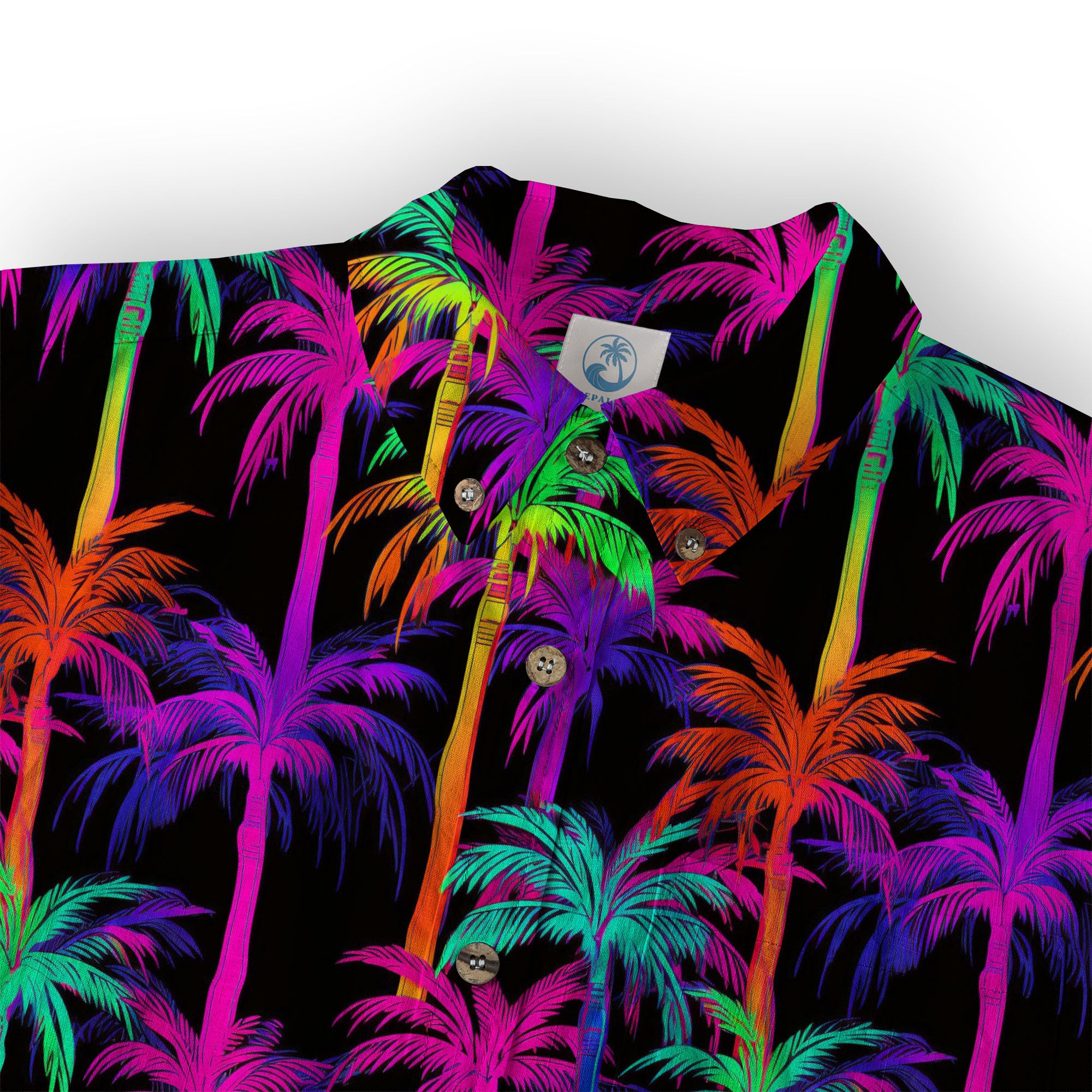 Tropical Sunset Surf & Palm Hawaiian Shirt – Vibrant Island Look – Electric Beach Pattern Aloha Hawaii Shirt - The Palmix