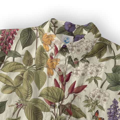 Vintage Floral Seamless Patterns Aloha Hawaii Shirt, Botanicals Hawaiian Button Up Shirt for Men - The Palmix