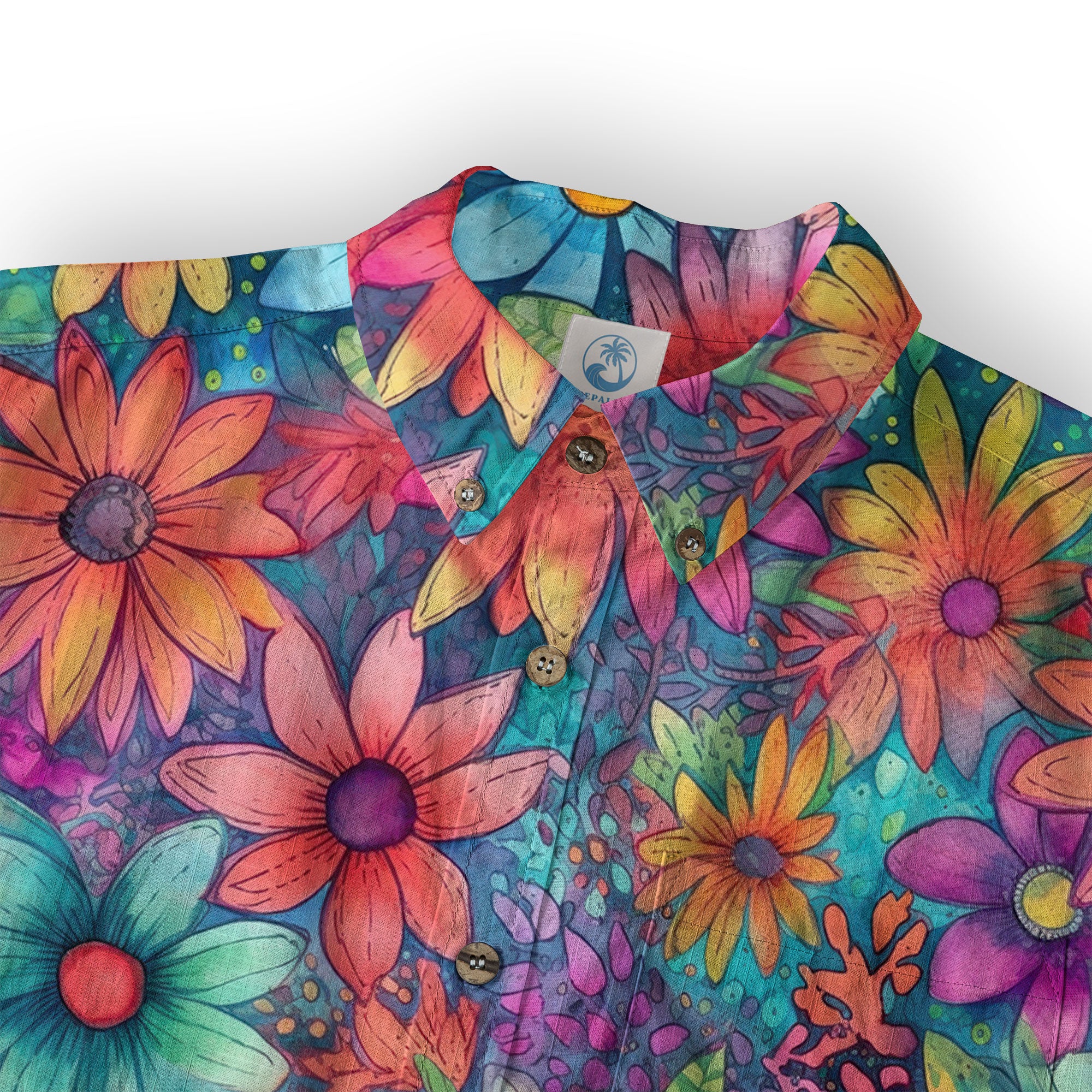 Colorful Hippie Flowers Patterns Hawaii Shirt, Groovy Floral Pattern Hawaiian Shirt for Men Women - The Palmix