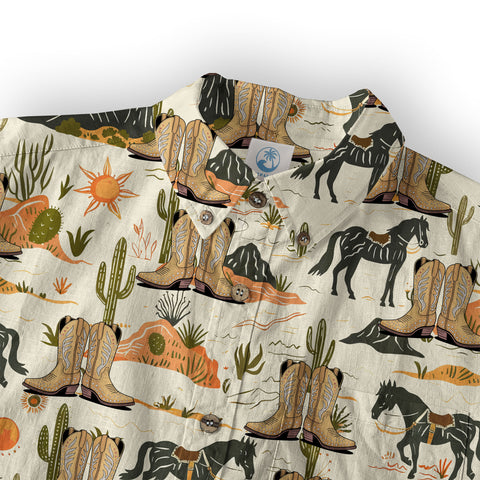 Western Hawaiian Shirt Boots on the Ground Hawaiian Cowboy Cowgirl Shirt - The Palmix