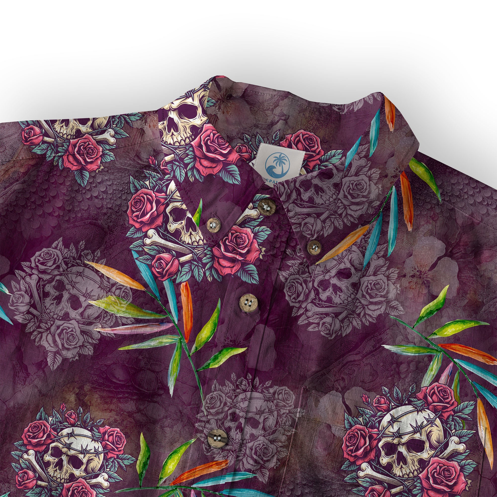 Allover Skull Hawaiian Shirt Floral Skull Rose Pinapple Hawaiian - The Palmix