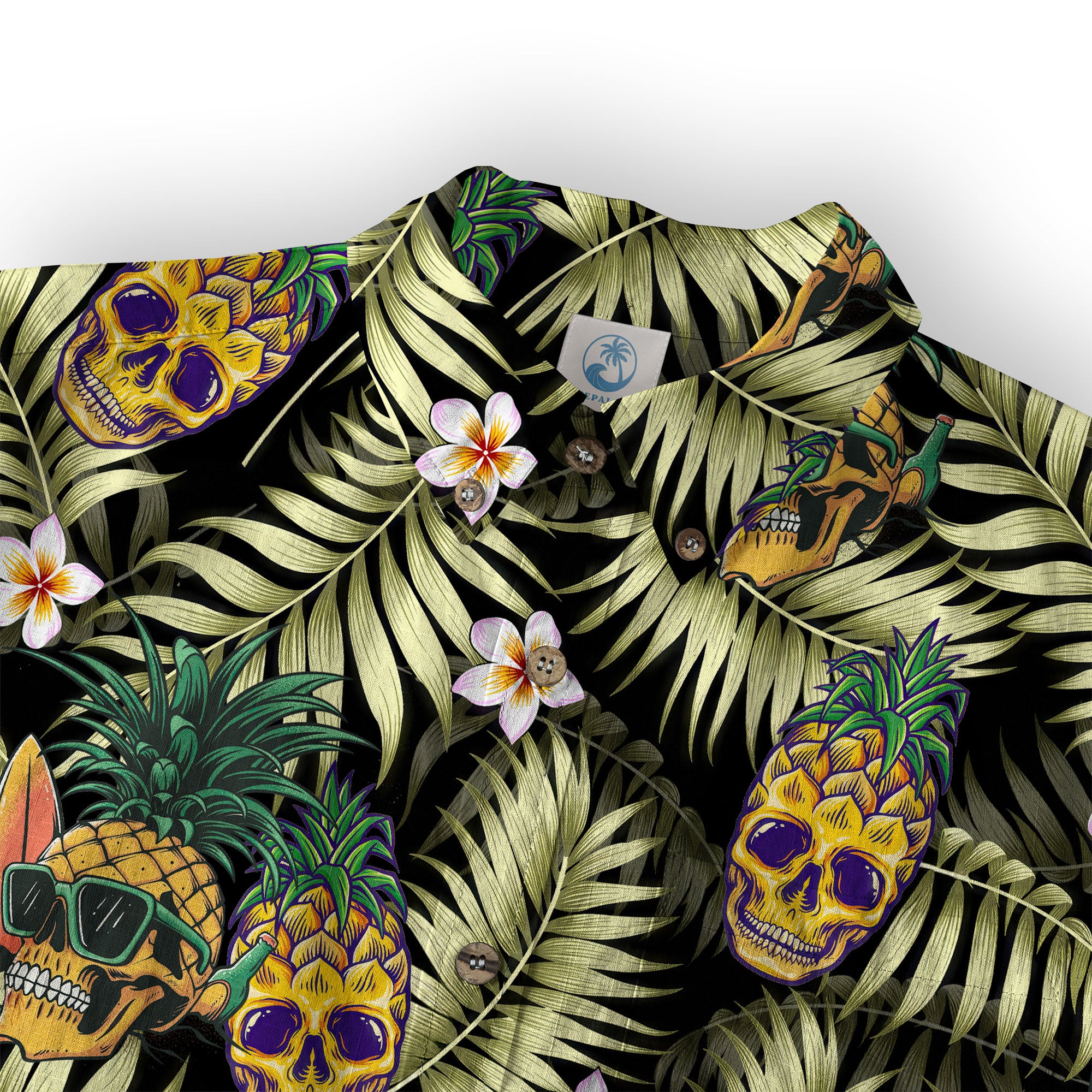 Allover Skull Hawaiian Shirt Floral Skull Rose Pinapple Hawaiian - The Palmix