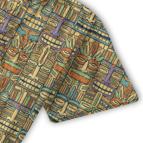 Tropical Tiki Mask Hawaiian Shirts, Flamingo Hawaii Button Down Shirt - The Palmix