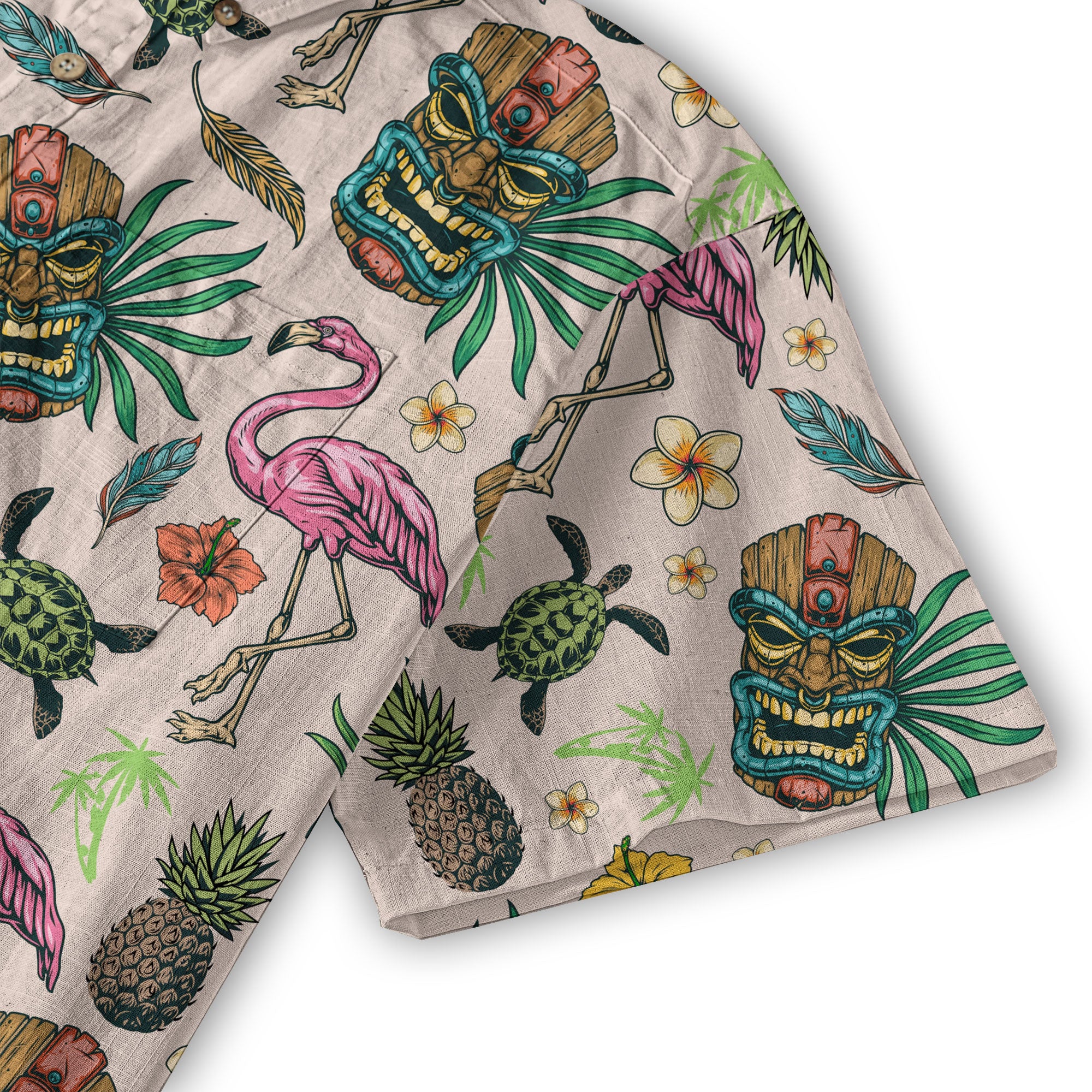 Tropical Tiki Mask Hawaiian Shirts, Flamingo Hawaii Button Down Shirt - The Palmix