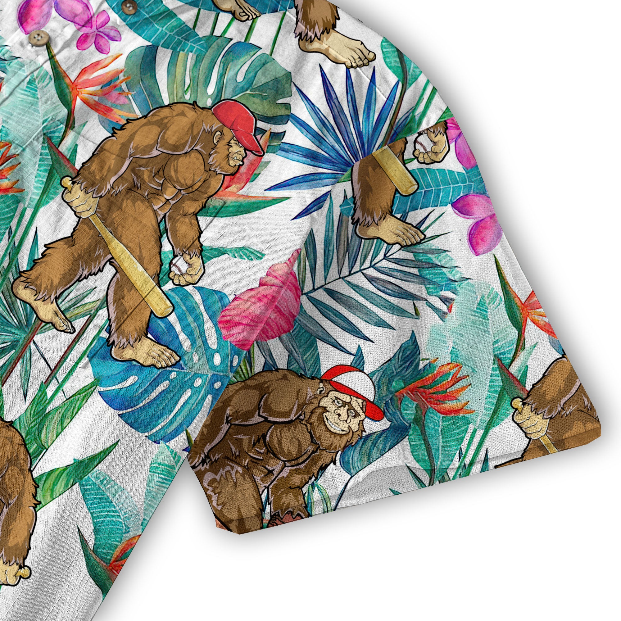 Tropical Bigfoot Alien Hawaiian Shirts for Men Women, Bigfoot Sasquatch Summer Beach Aloha Button Down Shirt - The Palmix