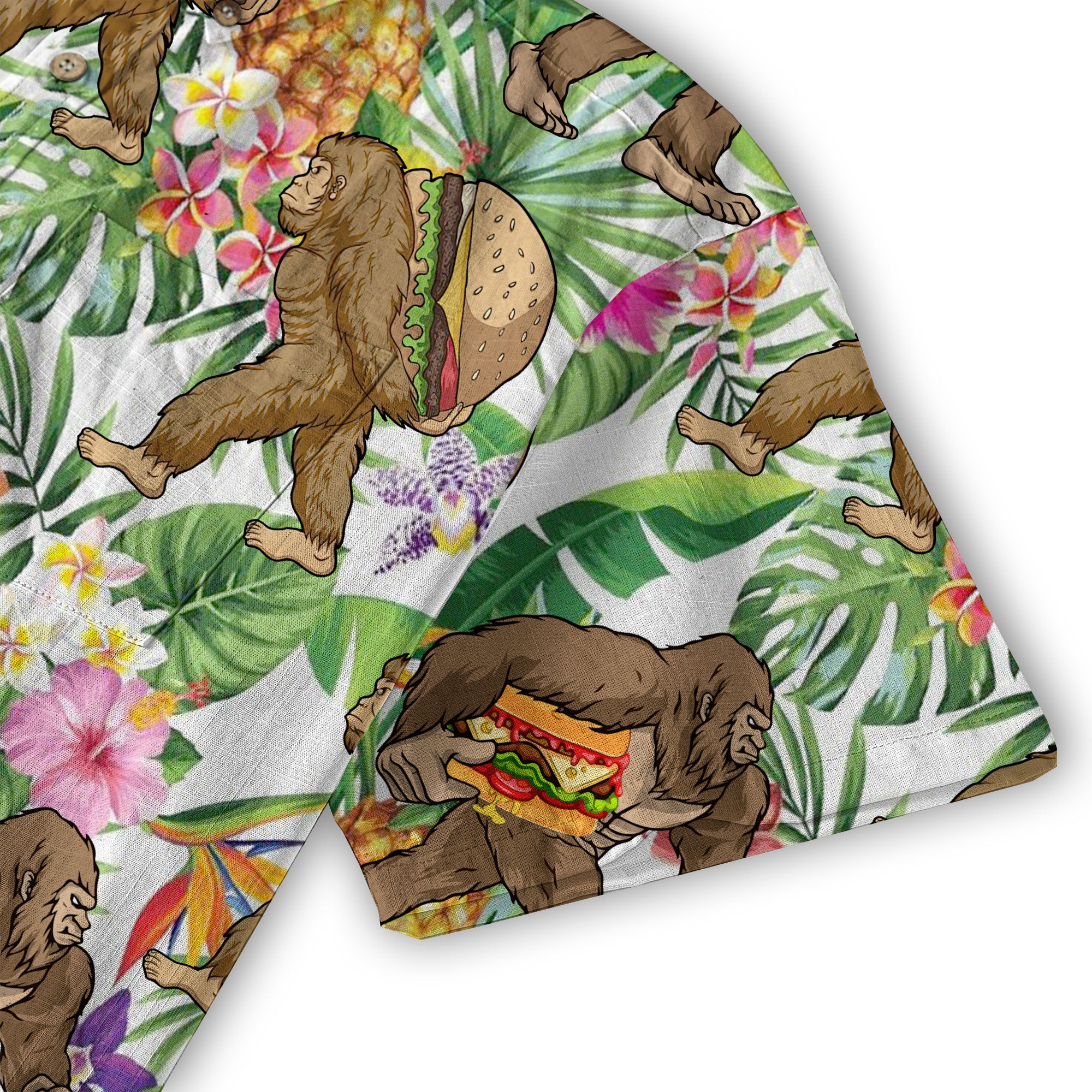 Bigfoot Burger Hawaiian Shirts for Men, Bigfoot Aloha Pattern Button Down Short Sleeve - The Palmix