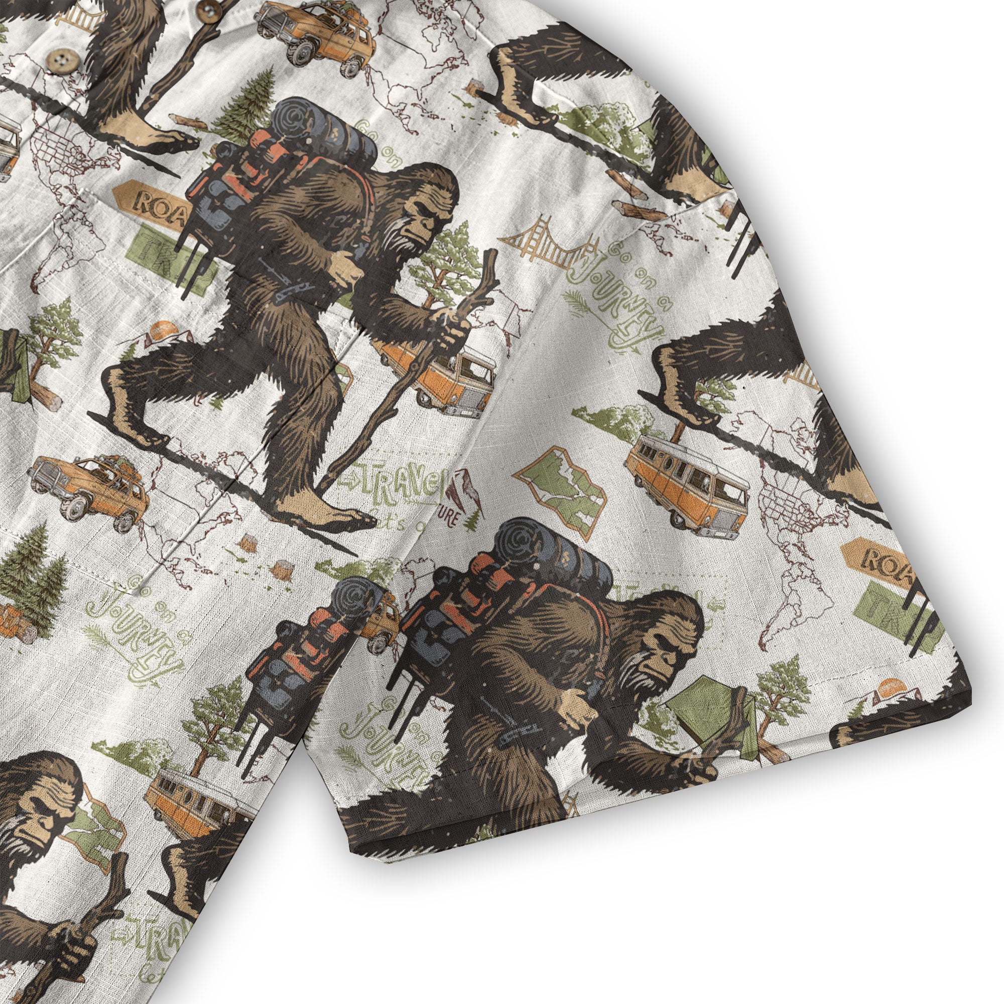 Bigfoot Hiking Hawaiian Shirts for Men, Bigfoot Hiking Pattern Button Down Short Sleeve - The Palmix
