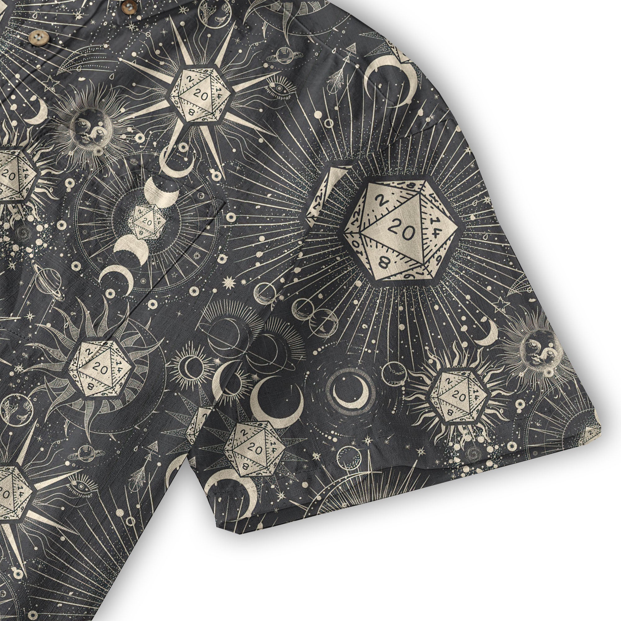 DND Celestrial Dice Pattern Aloha Hawaii Shirt, D20 Stars Constellation, Sun and Crescent Button Down Shirt - The Palmix